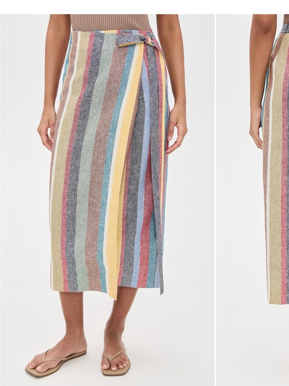 STAUD Multicolor Vertical-Stripe Wrap Midi Skirt